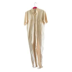 Ozma Women's Cream Short Sleeve Button Front Painters Jumpsuit Size Medium